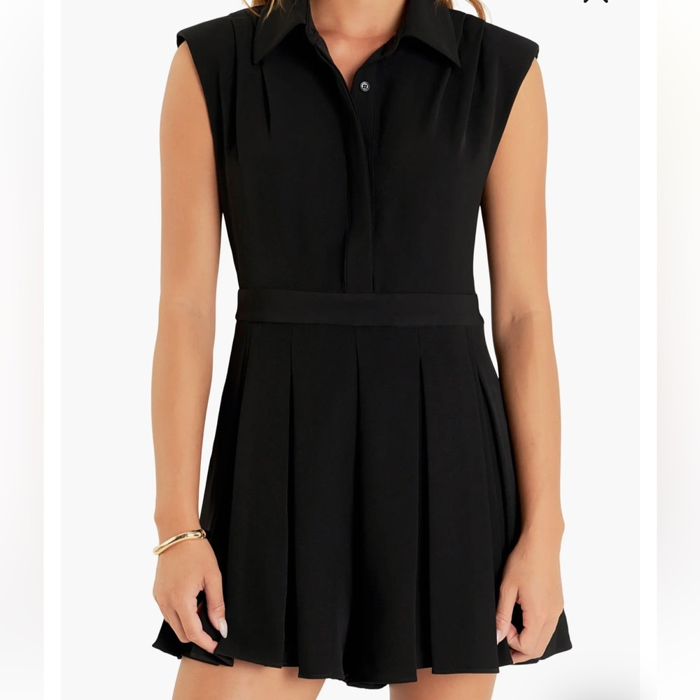 Nordstrom English Factory pleated romper black womens small sleeveless (bin W) - Picture 2 of 15